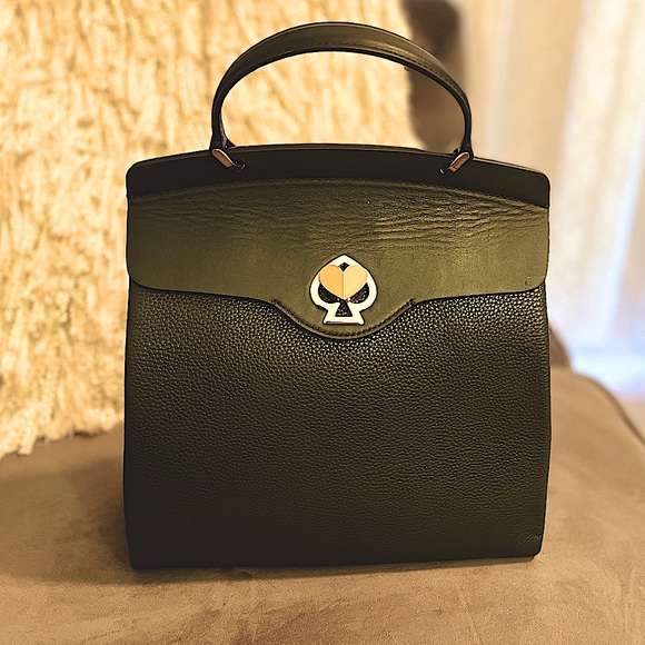 stylish backpack olive green with gold hardware and baby pink suede interior. - Picture 7 of 7